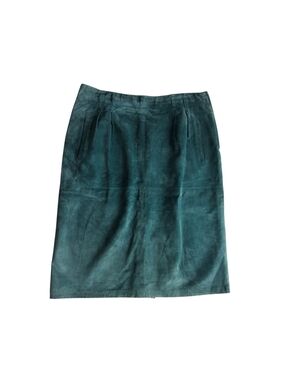 Vintage Skirt Evan Davies Suede Leather  Green  Midi Pencil Size 16